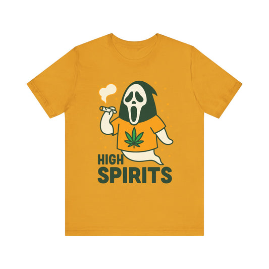 High Spirits Ghost Tee, Unisex T-Shirt, Cannabis Shirt, Funny Graphic Tee, Halloween Outfit, Party Apparel