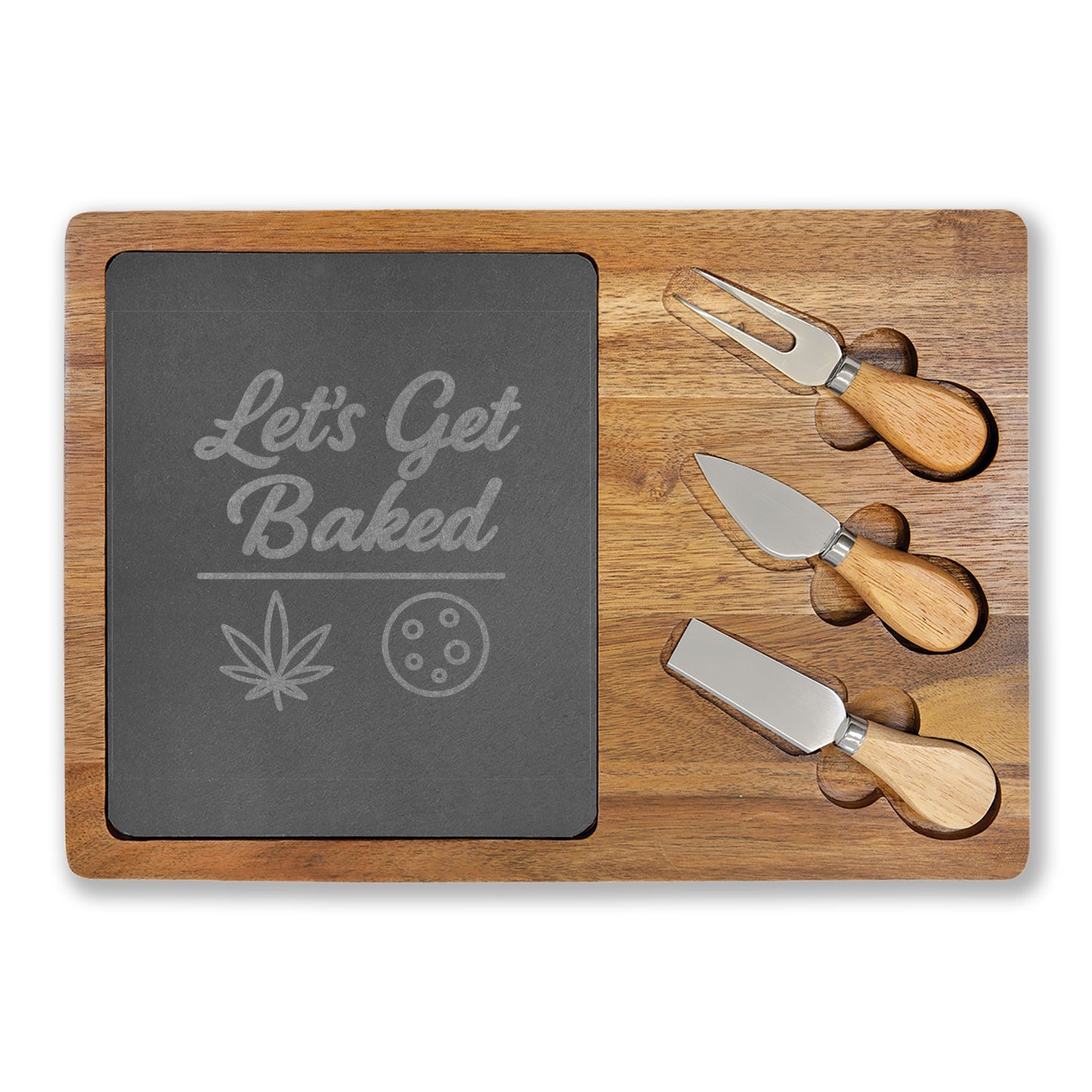 Baked & Snackin’ – Funny 420 Cartoon Art Tee / Mug / Board - Charcuterie Board (Engraving)