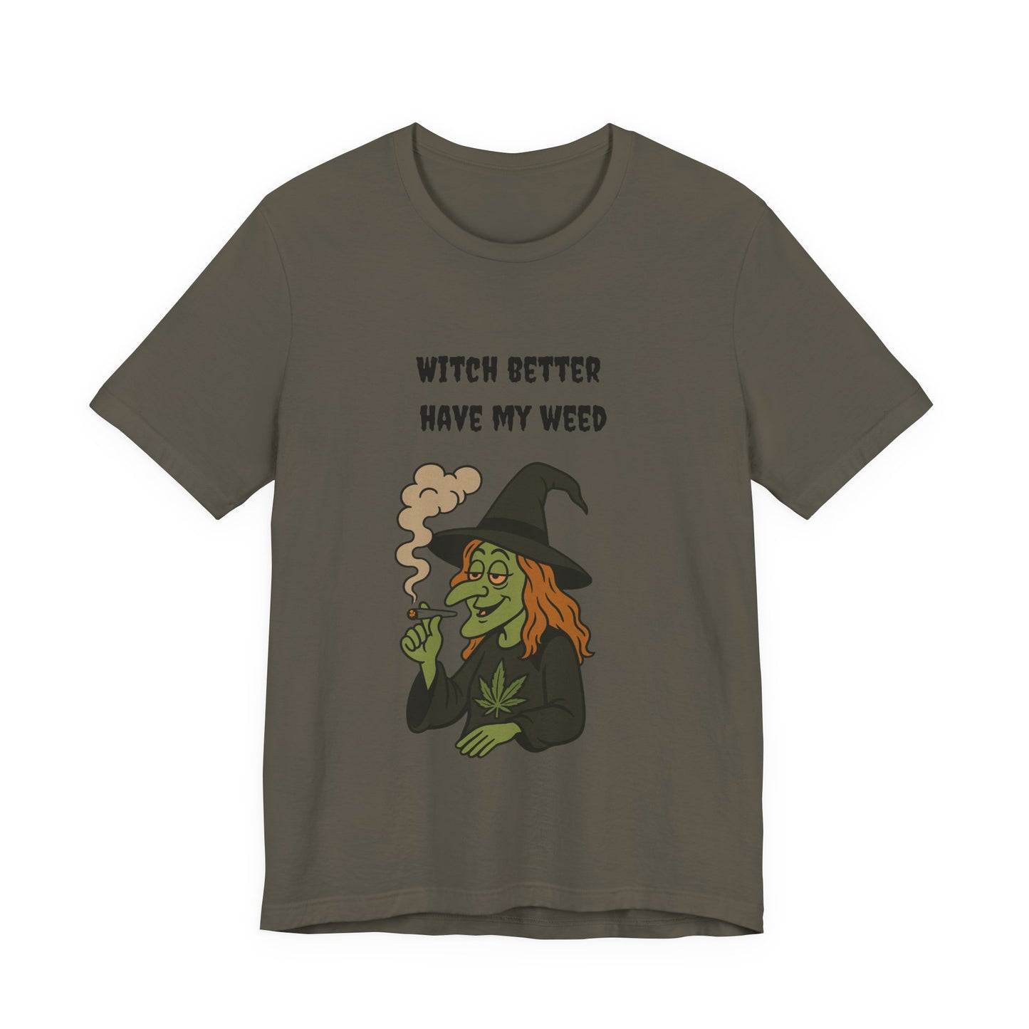 Witchy Cannabis Tee | Unisex Jersey Short Sleeve T-Shirt, Halloween Shirt, Funny Witch Apparel, Stoner Gift, Eco-friendly Tees-Mary Jane 2025