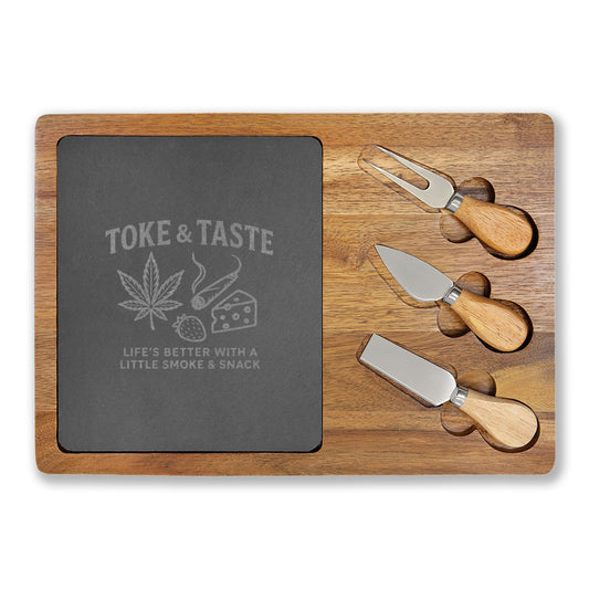Toke & Taste Charcuterie Board – Engraved Cannabis-Inspired Serving Board - Perfect for Gatherings & Celebrations