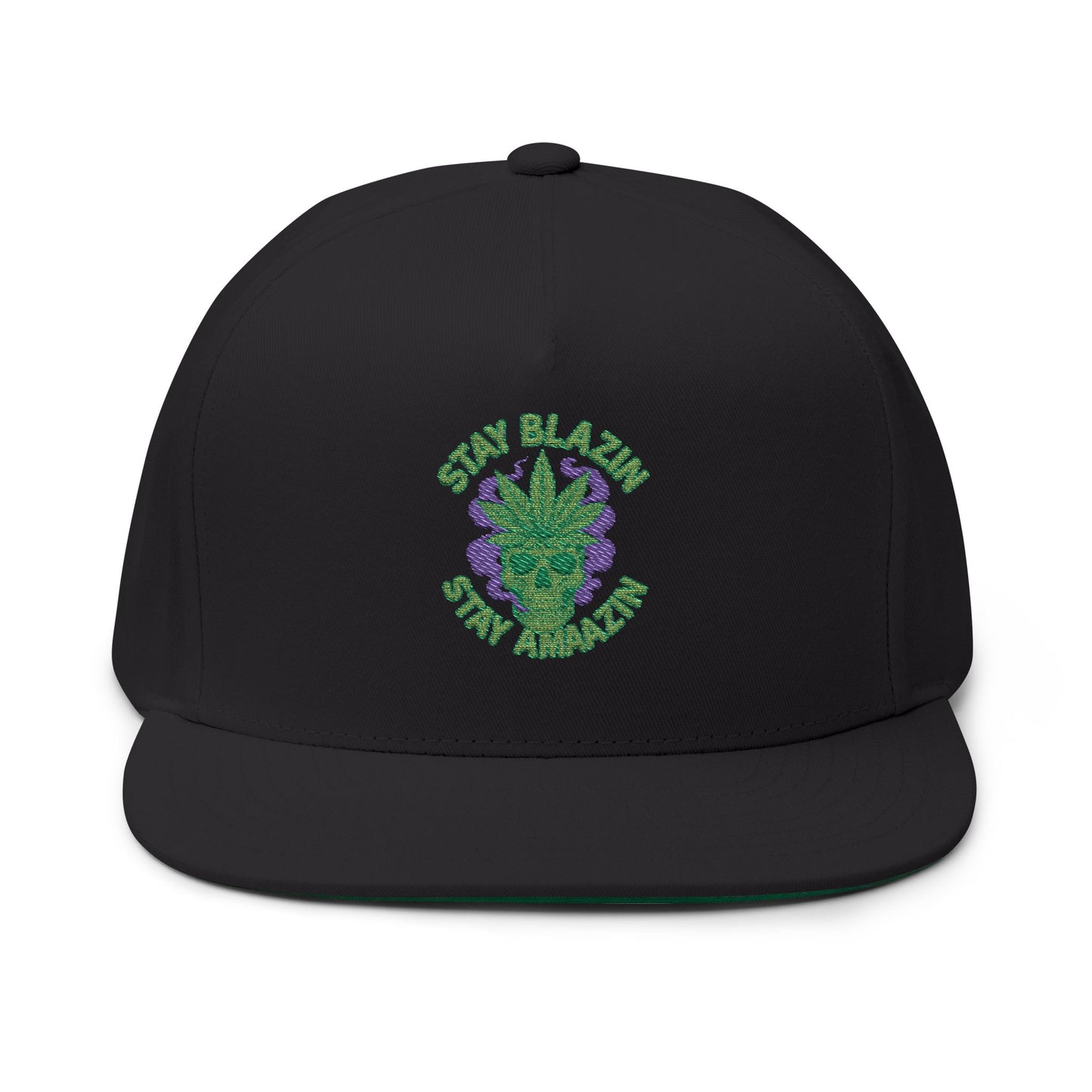 Embroidered Flat Bill Cap - Stay Blazin' Green Design, Adjustable Cap for Sports, Casual Wear, Gift Idea, Stay Blazin Stay Amazin Trucker Hat – Mary-Jane EST 2025 | Neon Green & Purple 420 Streetwear