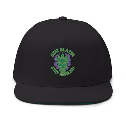 Embroidered Flat Bill Cap - Stay Blazin' Green Design, Adjustable Cap for Sports, Casual Wear, Gift Idea, Stay Blazin Stay Amazin Trucker Hat – Mary-Jane EST 2025 | Neon Green & Purple 420 Streetwear