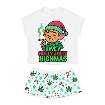 Holly Jolly Highmas Weed Christmas Pajama Set – Stoner Elf Matching Holiday PJs