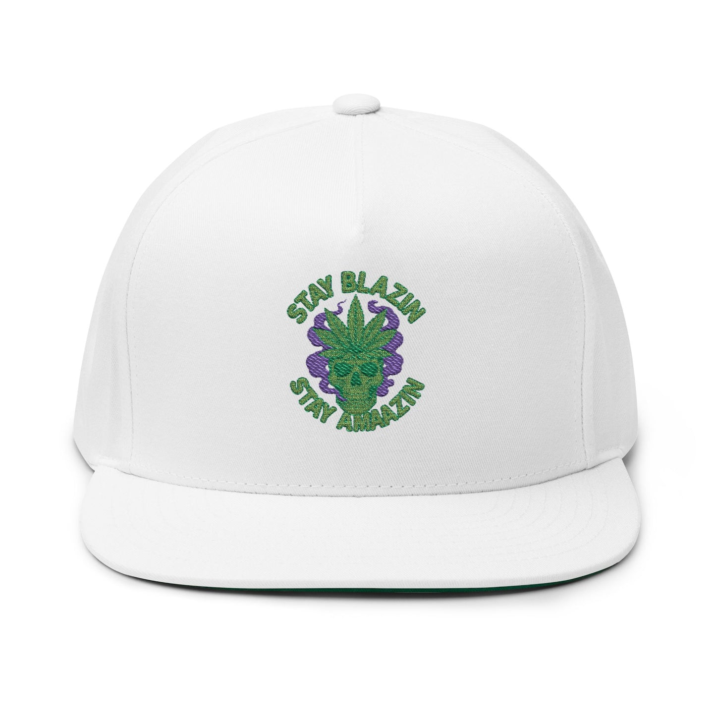 Embroidered Flat Bill Cap - Stay Blazin' Green Design, Adjustable Cap for Sports, Casual Wear, Gift Idea, Stay Blazin Stay Amazin Trucker Hat – Mary-Jane EST 2025 | Neon Green & Purple 420 Streetwear