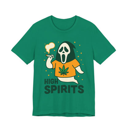 High Spirits Ghost Tee, Unisex T-Shirt, Cannabis Shirt, Funny Graphic Tee, Halloween Outfit, Party Apparel