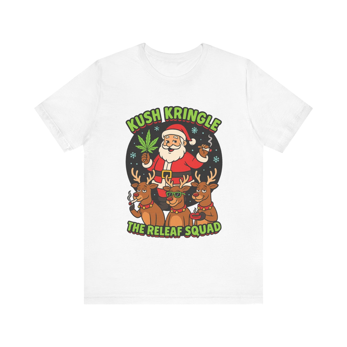 Kush Kringle Christmas Tee — "The Releaf Squad" Santa & Reindeer Holiday Shirt