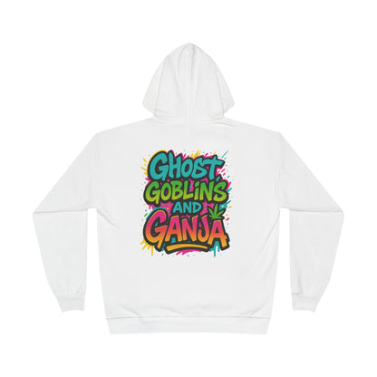 Ghostly Vibes Eco-Friendly Hoodie, Halloween Sweatshirt, Unisex Pullover, Festival Fashion, EcoSmart Apparel, Ghost Goblins Ganja