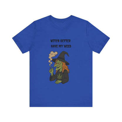 Witchy Cannabis Tee | Unisex Jersey Short Sleeve T-Shirt, Halloween Shirt, Funny Witch Apparel, Stoner Gift, Eco-friendly Tees-Mary Jane 2025