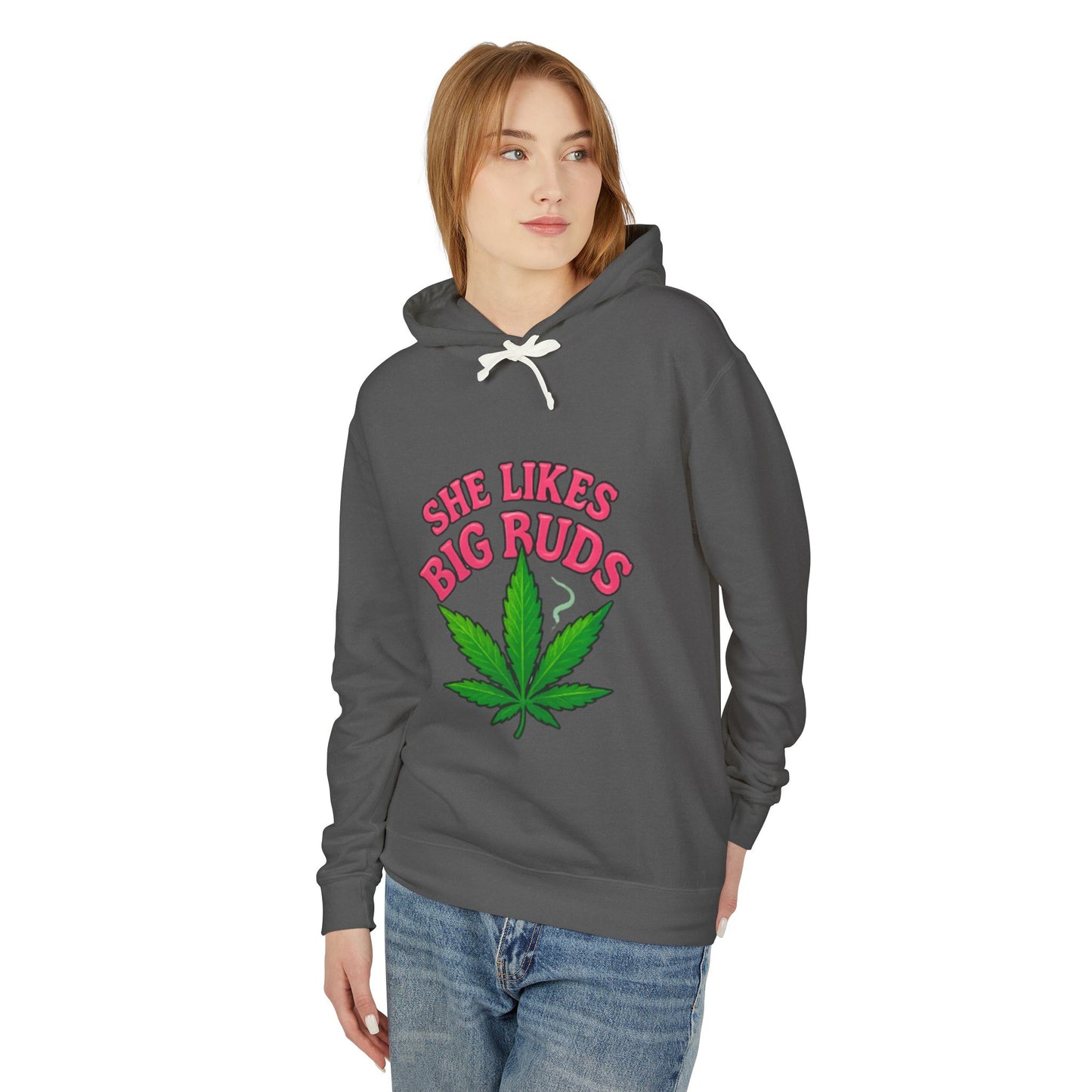 She Likes Big Buds Unisex Lightweight Hooded Sweatshirt, Cannabis Hoodie, Funny Gift, Casual Wear, Sarcastic Merch, Stoner Apparel