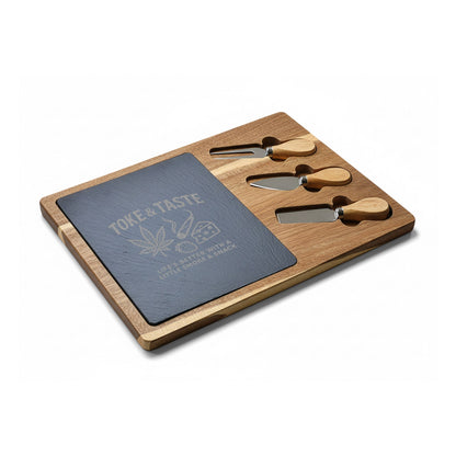 Toke & Taste Charcuterie Board – Engraved Cannabis-Inspired Serving Board - Perfect for Gatherings & Celebrations