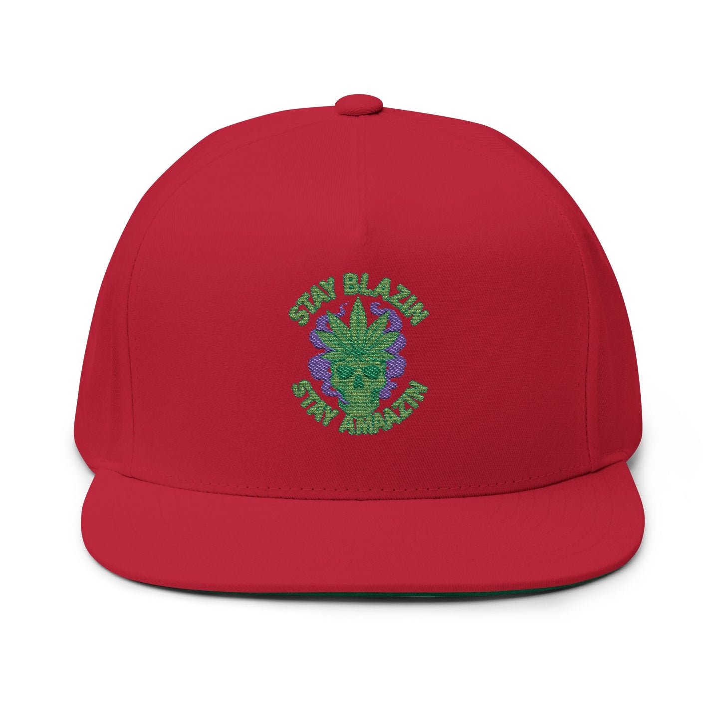 Embroidered Flat Bill Cap - Stay Blazin' Green Design, Adjustable Cap for Sports, Casual Wear, Gift Idea, Stay Blazin Stay Amazin Trucker Hat – Mary-Jane EST 2025 | Neon Green & Purple 420 Streetwear