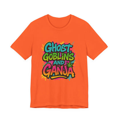 Ghost Goblins and Ganja T-Shirt, Funny Halloween Tee, Weed Lover Gift, Unisex Graphic Tee, Stoner Apparel, Est. 2025 Shirt