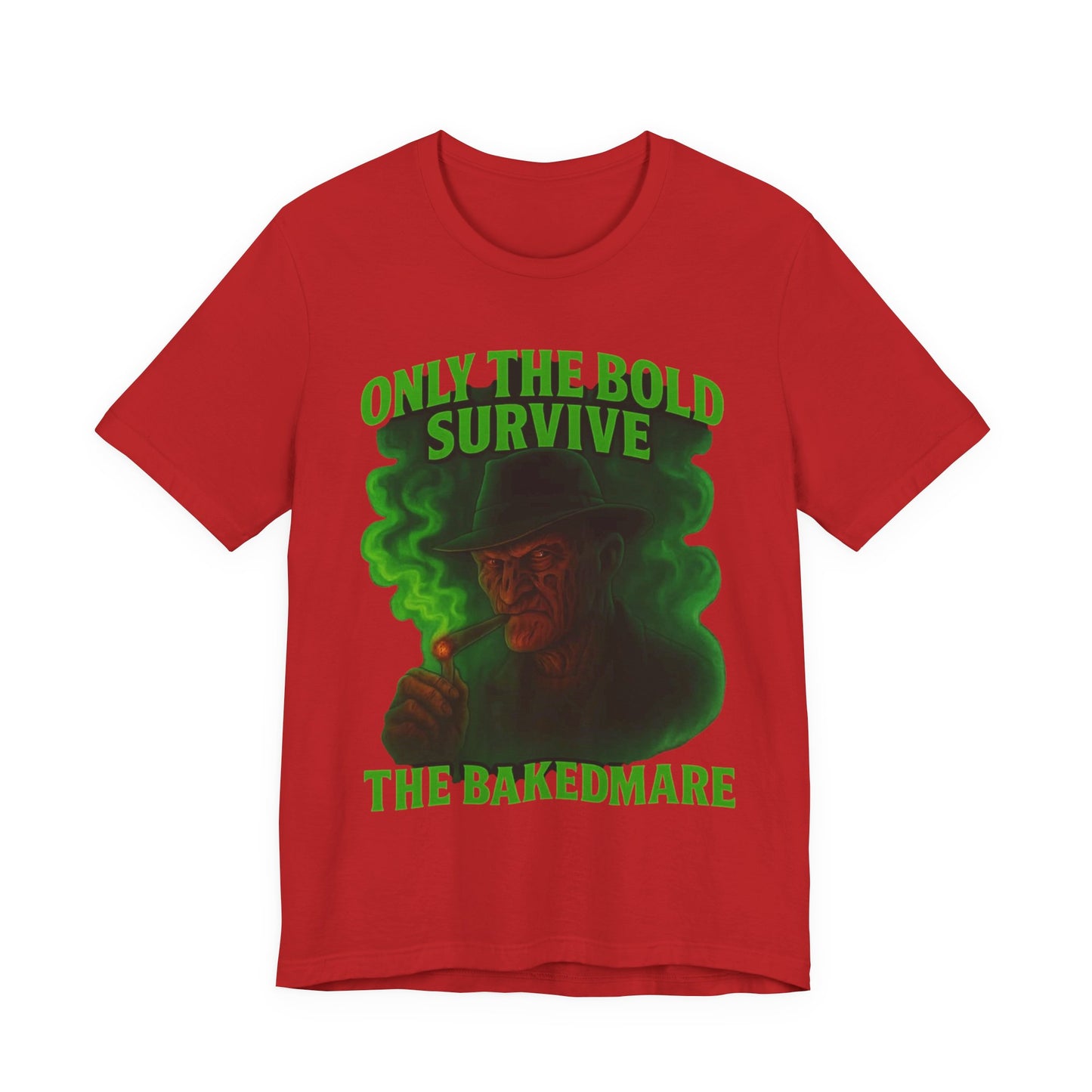 Only The Bold Survive – The Bakedmare Tee | Horror-Inspired 420 Shirt for Smokers, Halloween & Stoner Fans”