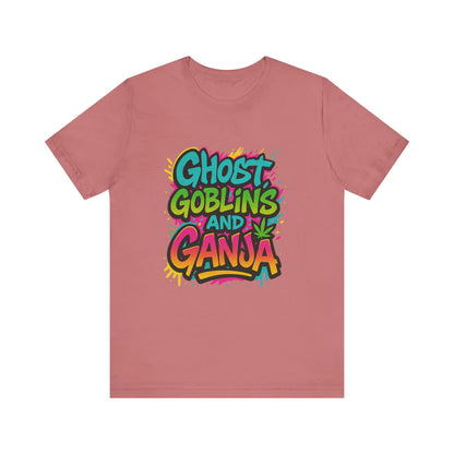 Ghost Goblins and Ganja T-Shirt, Funny Halloween Tee, Weed Lover Gift, Unisex Graphic Tee, Stoner Apparel, Est. 2025 Shirt