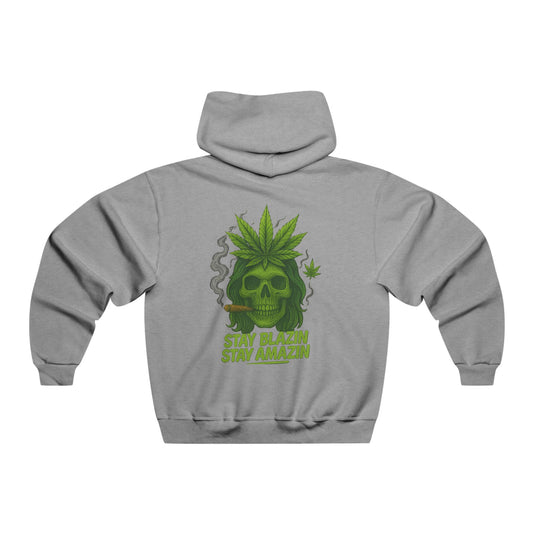 Stay Blazin Stay Amazin – Mary-Jane Skull Hat & Hoodie Collection | 420 Street Style Apparel, Stay Blazin' Hooded Sweatshirt - Casual Streetwear for Smokers, Gift for Friends, Perfect for 420 Celebrations, Cozy & Stylish