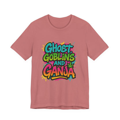 Ghost Goblins and Ganja T-Shirt, Funny Halloween Tee, Weed Lover Gift, Unisex Graphic Tee, Stoner Apparel, Est. 2025 Shirt