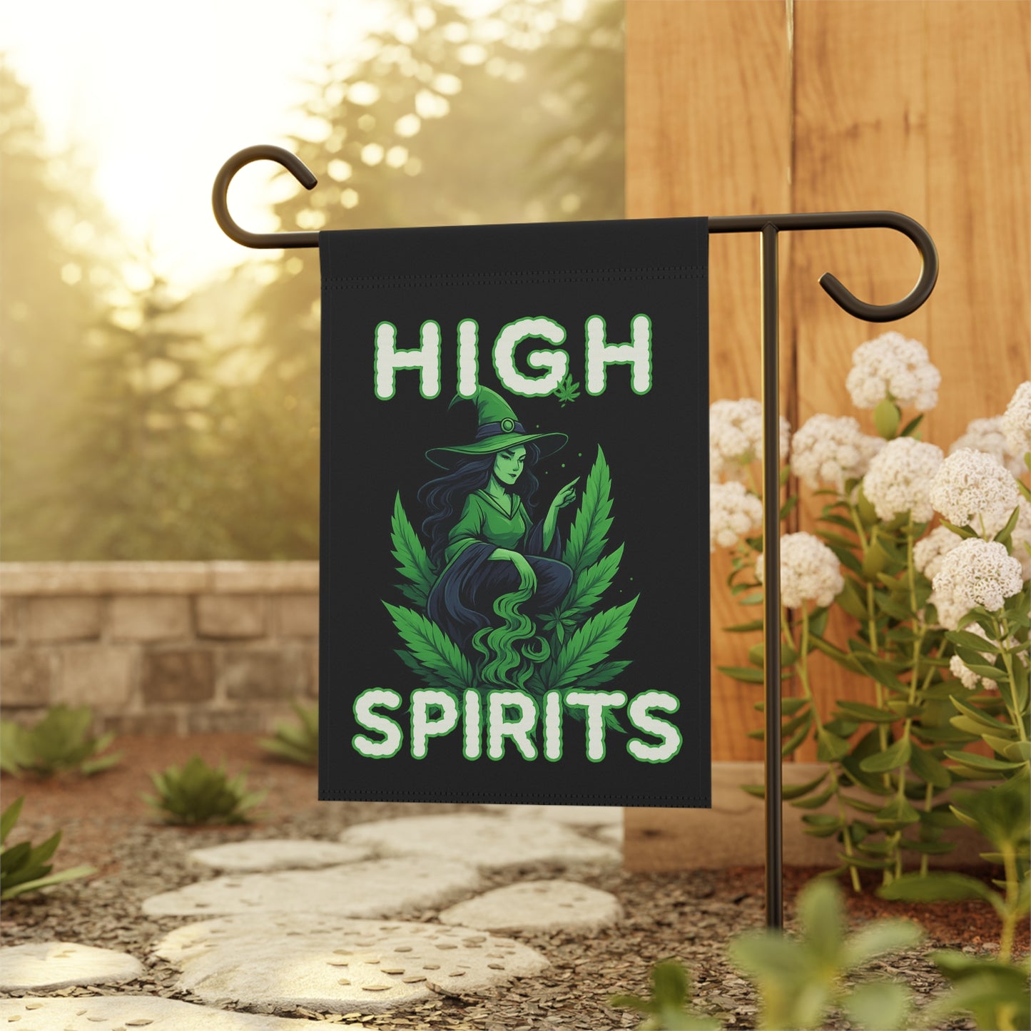 High Spirits Garden Banner, Witch Decor, Magical Garden Flag, Outdoor Hanging Art, Halloween Home Decor, Garden Flag for Celebrations