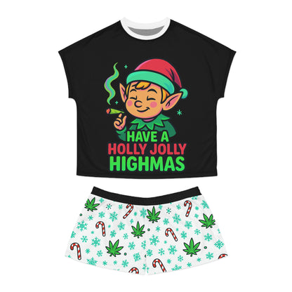 Copy of Holly Jolly Highmas Weed Christmas Pajama Set – Stoner Elf Matching Holiday PJs