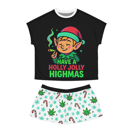 Copy of Holly Jolly Highmas Weed Christmas Pajama Set – Stoner Elf Matching Holiday PJs