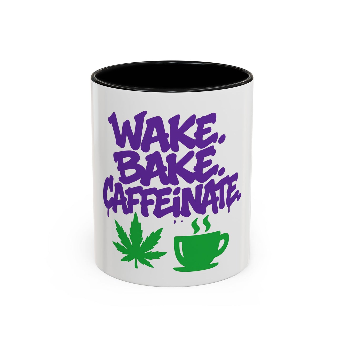 Wake, Bake, Caffeinate Coffee Mug - Fun Cannabis Coffee Cup for Home, Office, Gifts, Stoner, Green Thumb