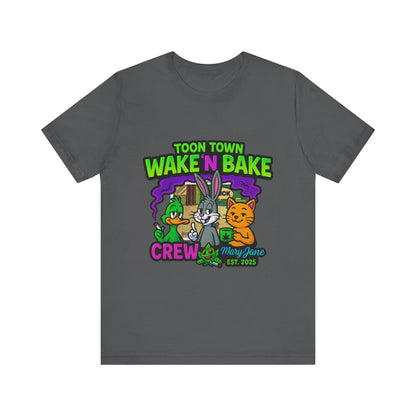 Toon Town Wake ’N Bake Crew T-Shirt | Funny Cartoon Stoner Tee by Mary-Jane EST. 2025