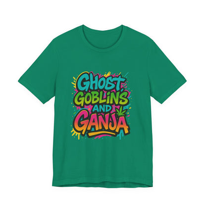 Ghost Goblins and Ganja T-Shirt, Funny Halloween Tee, Weed Lover Gift, Unisex Graphic Tee, Stoner Apparel, Est. 2025 Shirt