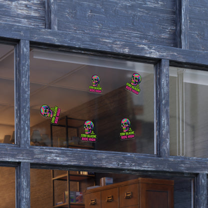 Mary-Jane “Stay Blazin’, Ride High” Neon Skull Bumper Sticker – Graffiti Vibes for Bold Cannabis Lovers, Vibrant Sticker Sheet Bundle | Stay Blazin Ride High, Vinyl Decals for Decor, Journals, Laptops, Festival Gear, Gifts