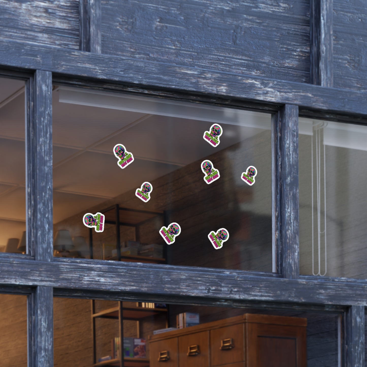 Mary-Jane “Stay Blazin’, Ride High” Neon Skull Bumper Sticker – Graffiti Vibes for Bold Cannabis Lovers, Vibrant Sticker Sheet Bundle | Stay Blazin Ride High, Vinyl Decals for Decor, Journals, Laptops, Festival Gear, Gifts