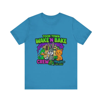 Toon Town Wake ’N Bake Crew T-Shirt | Funny Cartoon Stoner Tee by Mary-Jane EST. 2025