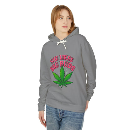She Likes Big Buds Unisex Lightweight Hooded Sweatshirt, Cannabis Hoodie, Funny Gift, Casual Wear, Sarcastic Merch, Stoner Apparel