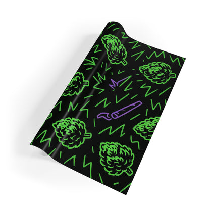 Neon Graffiti Cannabis Wrapping Paper – MJ 2025 Weed Gift Wrap – Black & Green Stoner Pattern