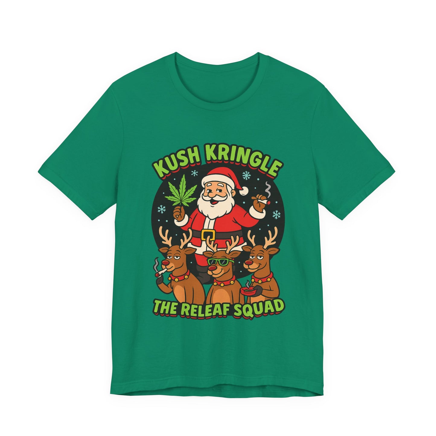 Kush Kringle Christmas Tee — "The Releaf Squad" Santa & Reindeer Holiday Shirt