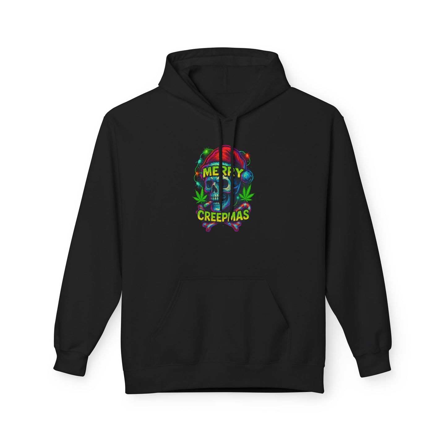 Merry Creepmas Skull Christmas Weed Hoodie | Neon Stoner Holiday Shirt