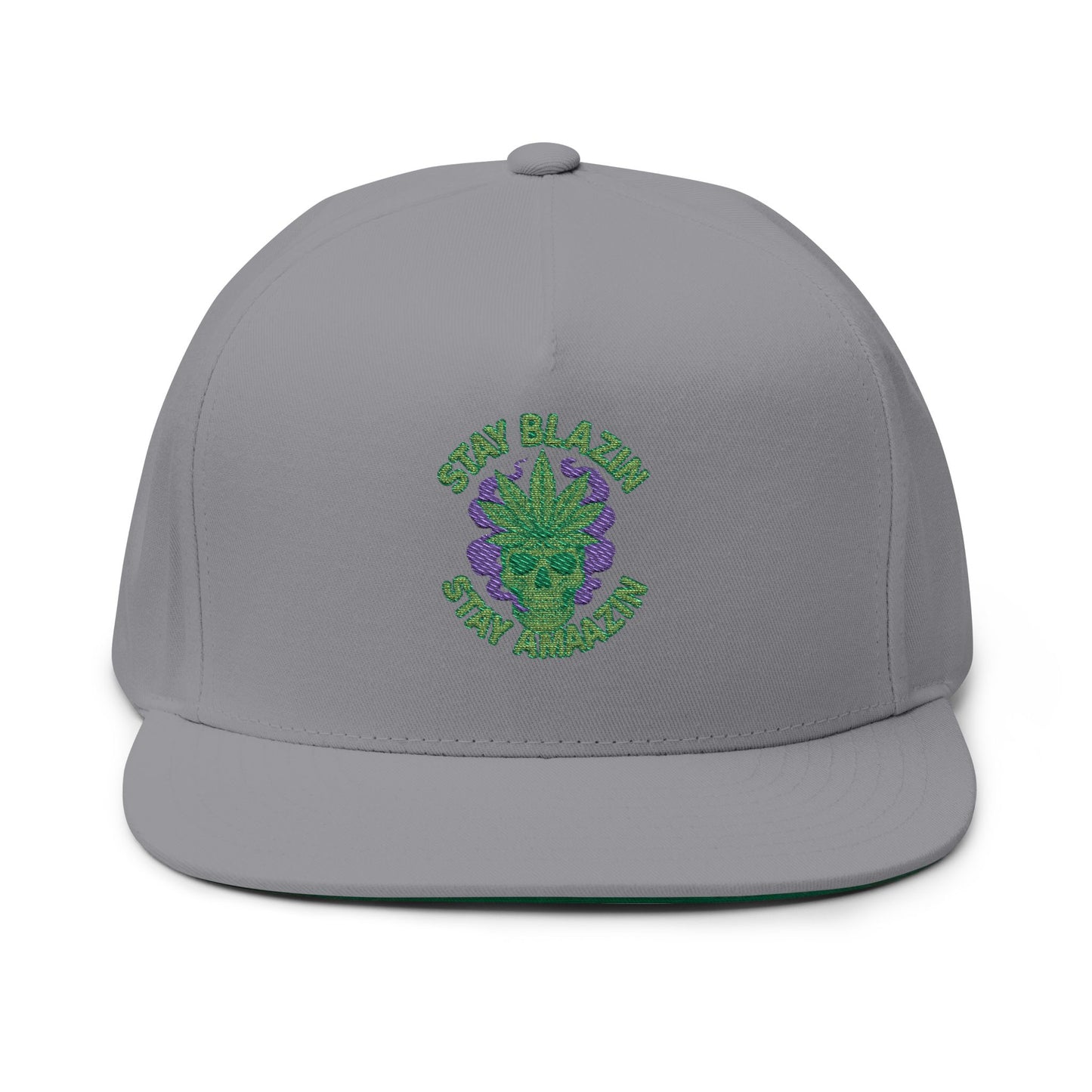 Embroidered Flat Bill Cap - Stay Blazin' Green Design, Adjustable Cap for Sports, Casual Wear, Gift Idea, Stay Blazin Stay Amazin Trucker Hat – Mary-Jane EST 2025 | Neon Green & Purple 420 Streetwear
