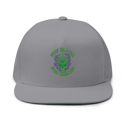 Embroidered Flat Bill Cap - Stay Blazin' Green Design, Adjustable Cap for Sports, Casual Wear, Gift Idea, Stay Blazin Stay Amazin Trucker Hat – Mary-Jane EST 2025 | Neon Green & Purple 420 Streetwear