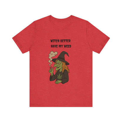 Witchy Cannabis Tee | Unisex Jersey Short Sleeve T-Shirt, Halloween Shirt, Funny Witch Apparel, Stoner Gift, Eco-friendly Tees-Mary Jane 2025