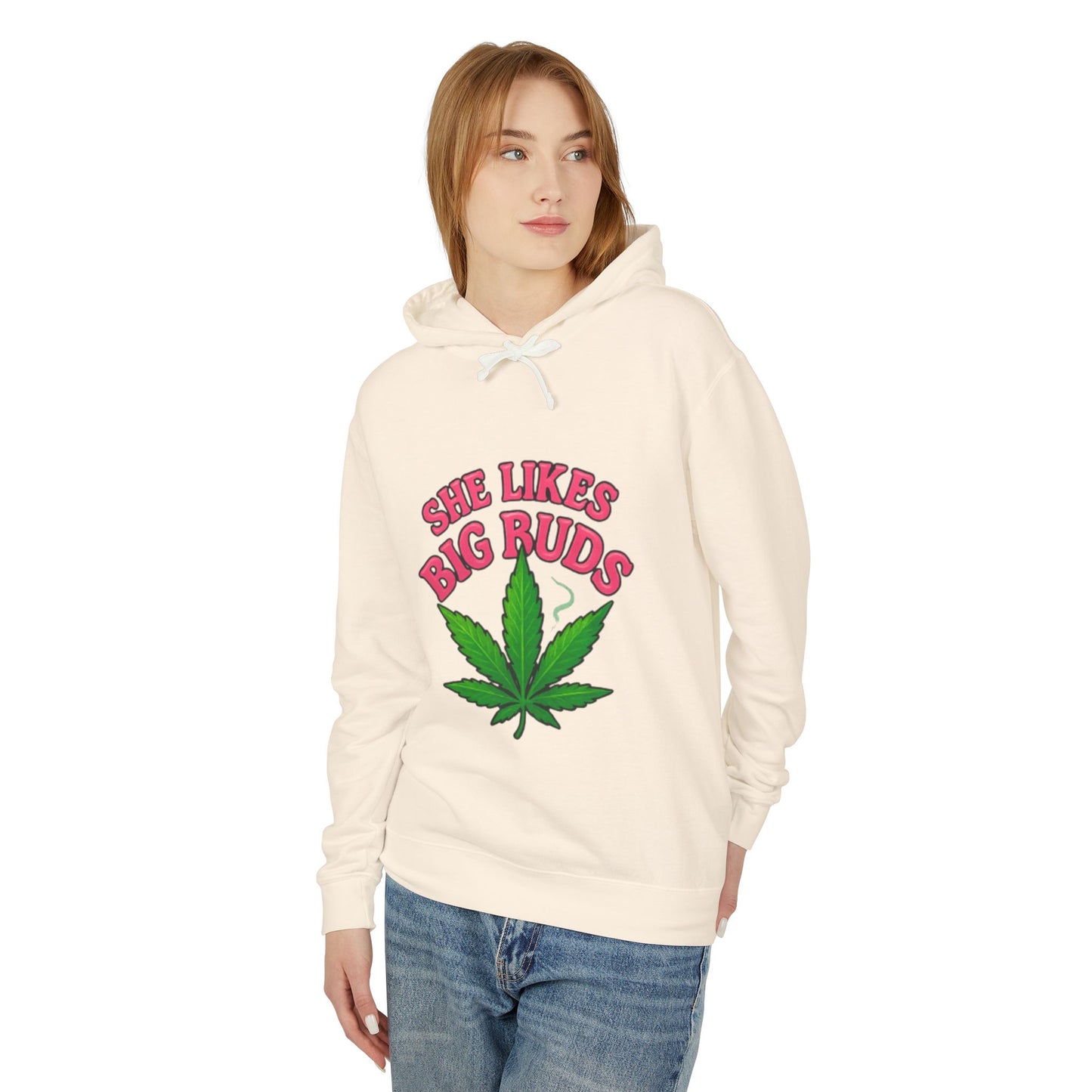 She Likes Big Buds Unisex Lightweight Hooded Sweatshirt, Cannabis Hoodie, Funny Gift, Casual Wear, Sarcastic Merch, Stoner Apparel