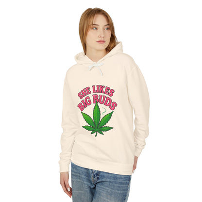 She Likes Big Buds Unisex Lightweight Hooded Sweatshirt, Cannabis Hoodie, Funny Gift, Casual Wear, Sarcastic Merch, Stoner Apparel