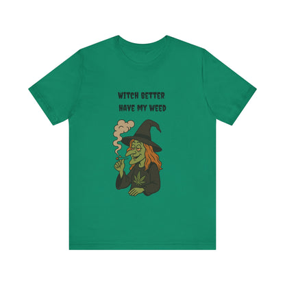 Witchy Cannabis Tee | Unisex Jersey Short Sleeve T-Shirt, Halloween Shirt, Funny Witch Apparel, Stoner Gift, Eco-friendly Tees-Mary Jane 2025