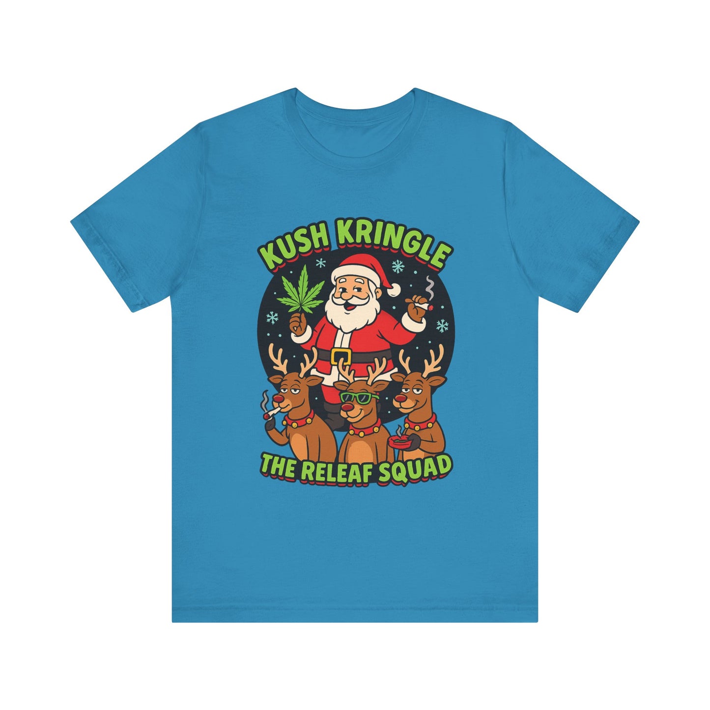 Kush Kringle Christmas Tee — "The Releaf Squad" Santa & Reindeer Holiday Shirt