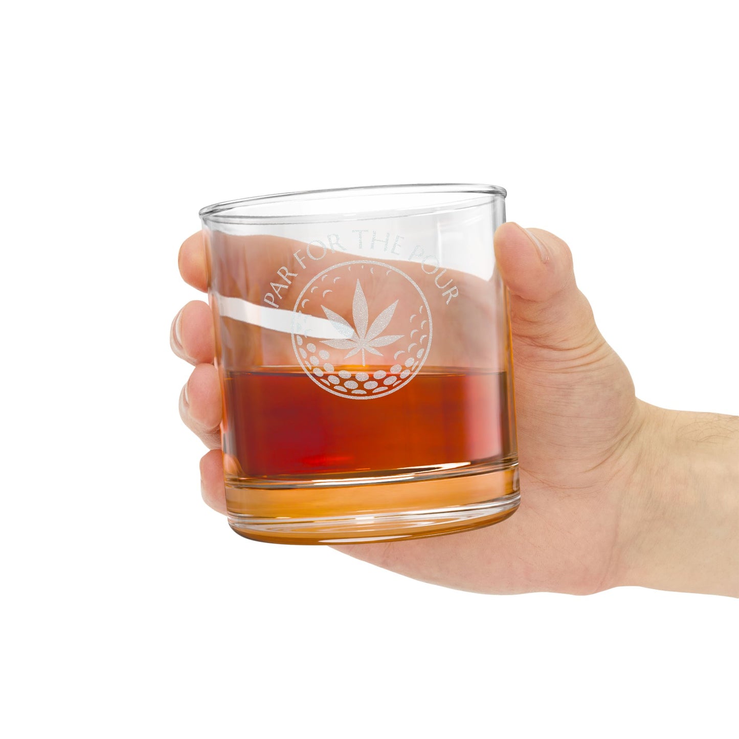 Par for the Pour Whiskey Glass – Golf & Ganja Lovers Gift | Cannabis Leaf Golf Ball Design - Engraved Whiskey Glass - 10.5oz with Golf & Leaf Design