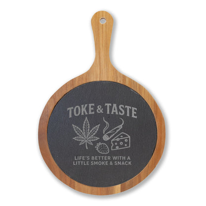 Toke & Taste Charcuterie Board – Engraved Cannabis-Inspired Serving Board - Perfect for Gatherings & Celebrations