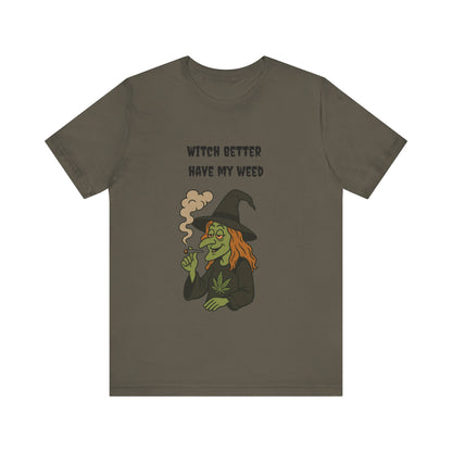 Witchy Cannabis Tee | Unisex Jersey Short Sleeve T-Shirt, Halloween Shirt, Funny Witch Apparel, Stoner Gift, Eco-friendly Tees-Mary Jane 2025