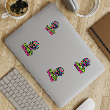 Mary-Jane “Stay Blazin’, Ride High” Neon Skull Bumper Sticker – Graffiti Vibes for Bold Cannabis Lovers, Vibrant Sticker Sheet Bundle | Stay Blazin Ride High, Vinyl Decals for Decor, Journals, Laptops, Festival Gear, Gifts