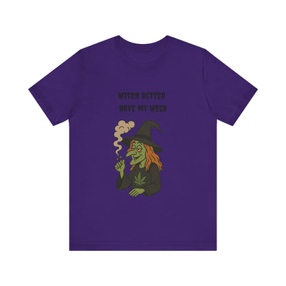 Witchy Cannabis Tee | Unisex Jersey Short Sleeve T-Shirt, Halloween Shirt, Funny Witch Apparel, Stoner Gift, Eco-friendly Tees-Mary Jane 2025
