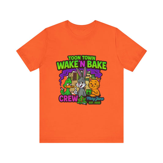 Toon Town Wake ’N Bake Crew T-Shirt | Funny Cartoon Stoner Tee by Mary-Jane EST. 2025
