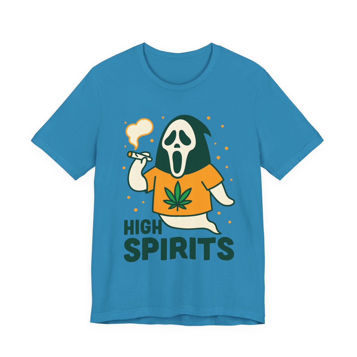High Spirits Ghost Tee, Unisex T-Shirt, Cannabis Shirt, Funny Graphic Tee, Halloween Outfit, Party Apparel