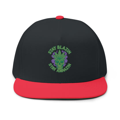 Embroidered Flat Bill Cap - Stay Blazin' Green Design, Adjustable Cap for Sports, Casual Wear, Gift Idea, Stay Blazin Stay Amazin Trucker Hat – Mary-Jane EST 2025 | Neon Green & Purple 420 Streetwear