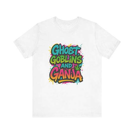 Ghost Goblins and Ganja T-Shirt, Funny Halloween Tee, Weed Lover Gift, Unisex Graphic Tee, Stoner Apparel, Est. 2025 Shirt