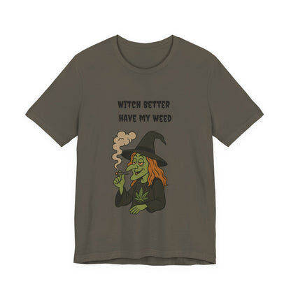 Witchy Cannabis Tee | Unisex Jersey Short Sleeve T-Shirt, Halloween Shirt, Funny Witch Apparel, Stoner Gift, Eco-friendly Tees-Mary Jane 2025